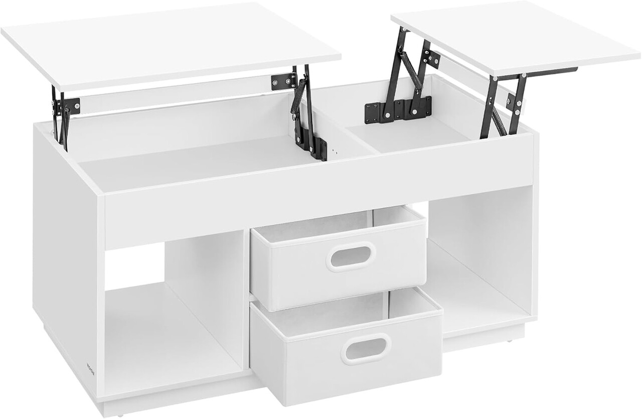 Masuta de cafea cu blat rabatabil, Vasagle, 100x50x48-62.3 cm, PAL/otel, alb zapada - imagine 7